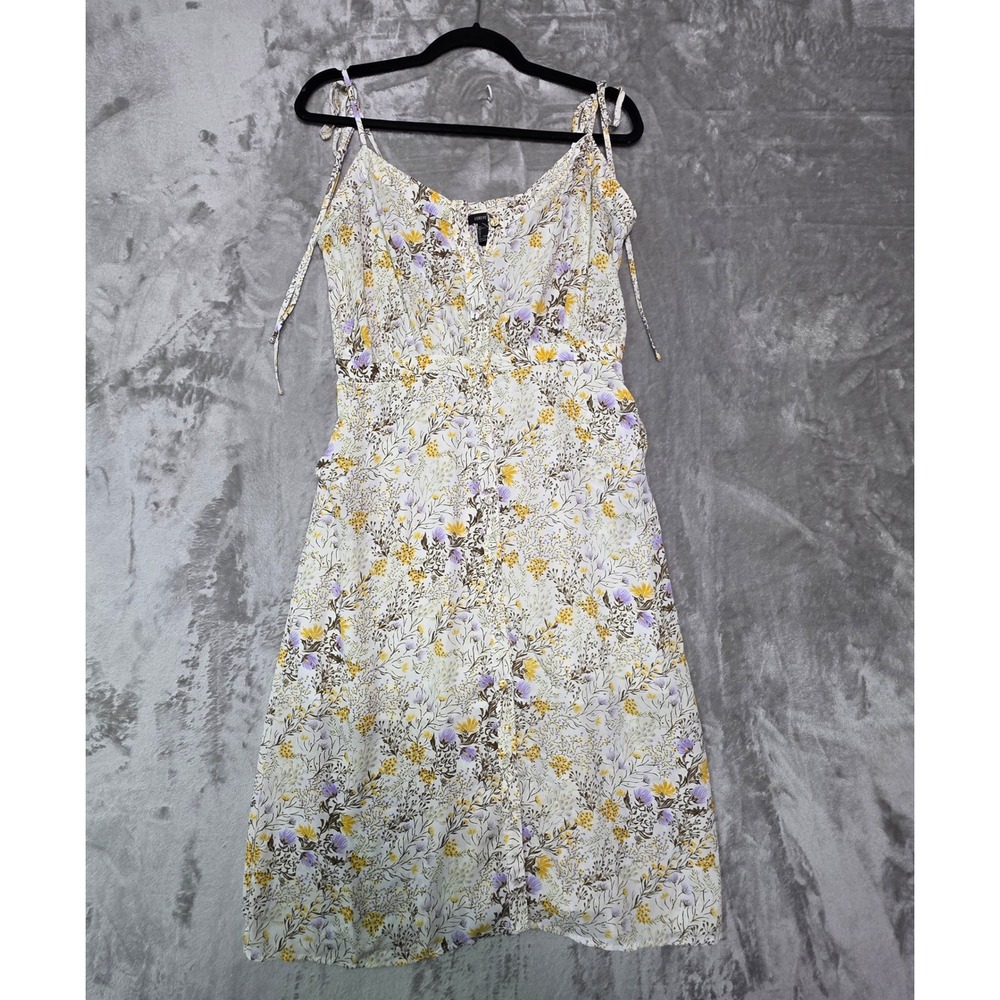 Forever 21 Floral Button Down Midi Dress Yellow Lavender Pockets Large